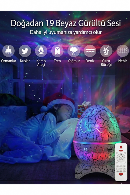 Dinozor Yumurtası Galaxy Projektör | Bluetooth Hoparlörlü, Uzaktan Kumandalı Gece Lambası 🌌🦖